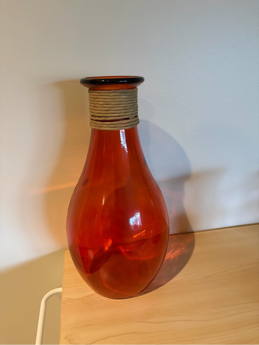 Hand-Blown Amber Glass Vase with Rope Accent